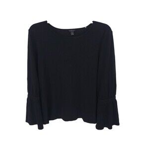 Ann Taylor Top Womens Medium Long Sleeve Bell Black Heavy Knit Sweater Blouse